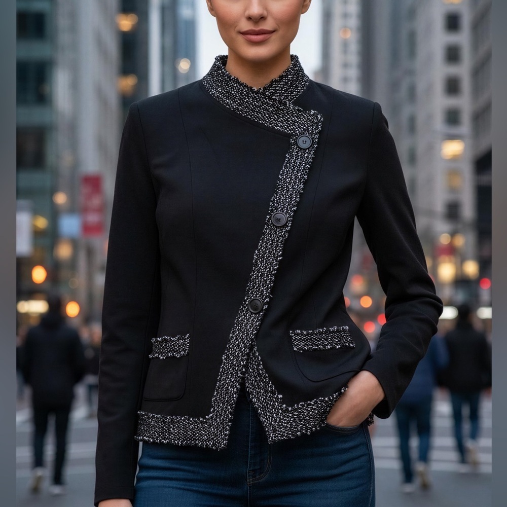Lafayette 148 Eloise Jacket Formal Blazer Black Buttons Front Pockets Woven NWT